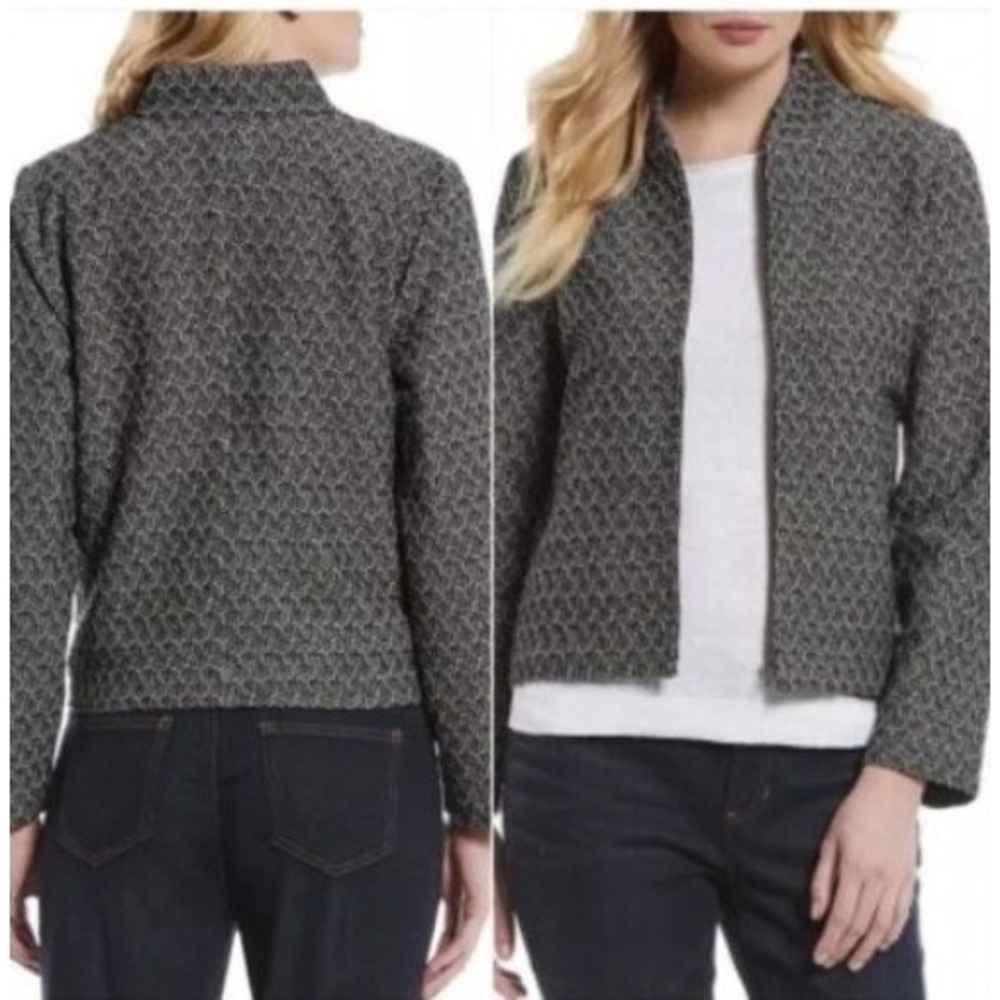 EILEEN FISHER Cotton Blend Jacquard Zip-Up‎ Flight Jacket Petite Large LP $278